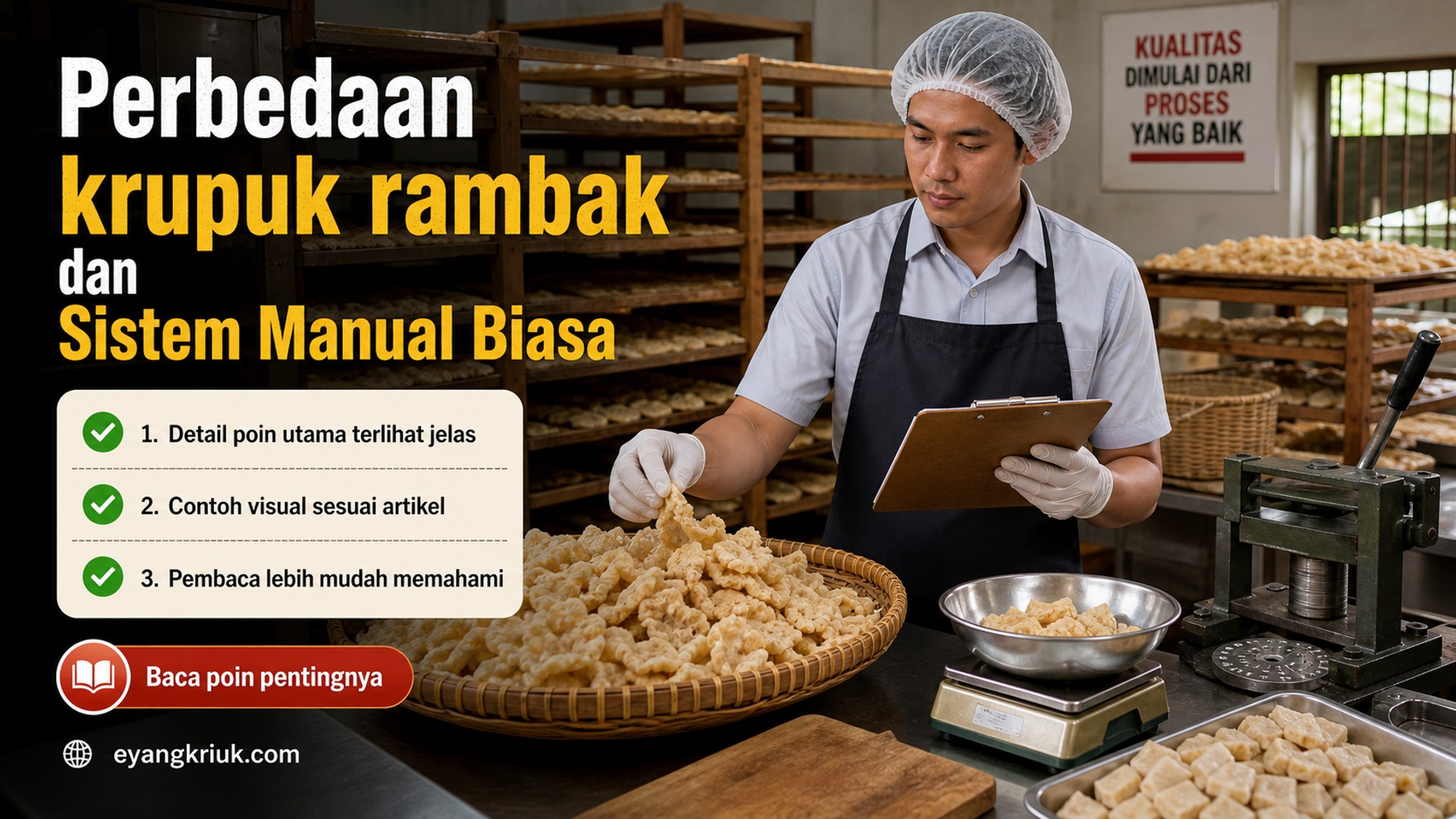 Ilustrasi Perbedaan krupuk rambak dan Sistem Manual Biasa