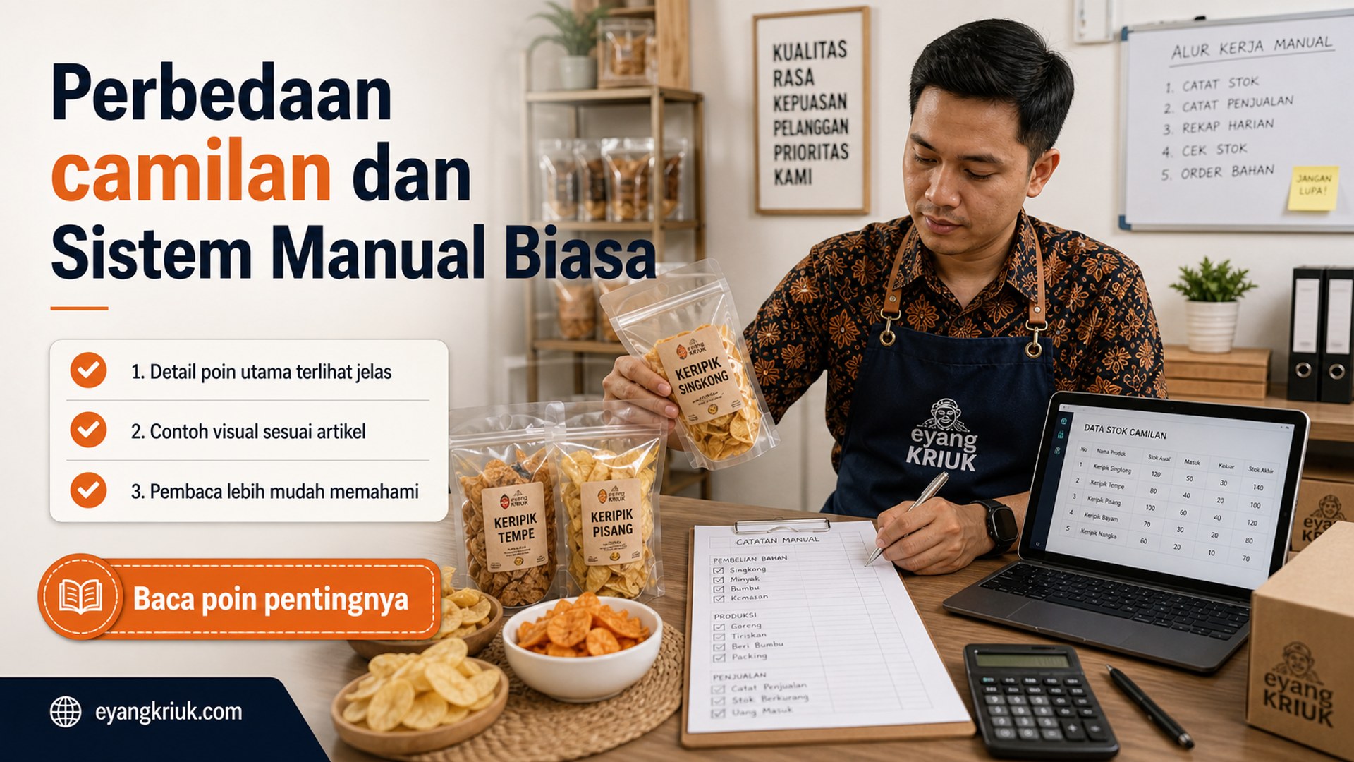 Ilustrasi krupuk rambak - Perbedaan camilan dan Sistem Manual Biasa